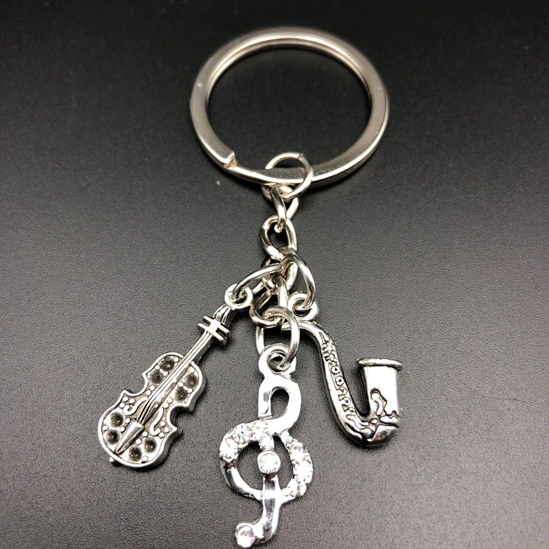 

HOT! 2019 Music Note Keychain Guitar Saxophone Notes with Key Ring Music Teacher's Gift