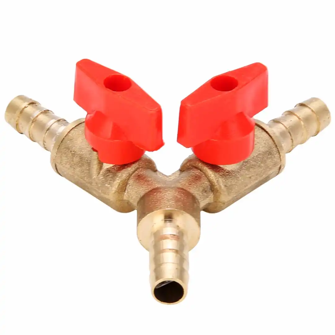 3 Way Tee Brass Y Shut off Ball Valve 5//16/" 8mm Barb Fuel Gas Oil Valve Clamp CE