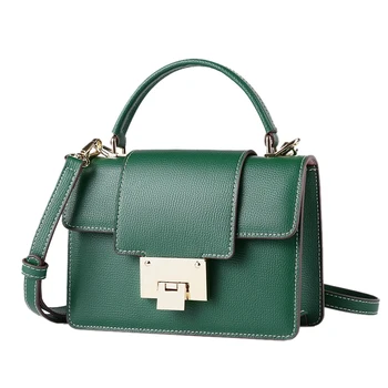

FGGS-SENDEFN Spring New Women Bag Fashion Split Leather Crossbody Bag Adjustable Strip Green Handbag Preppy Style