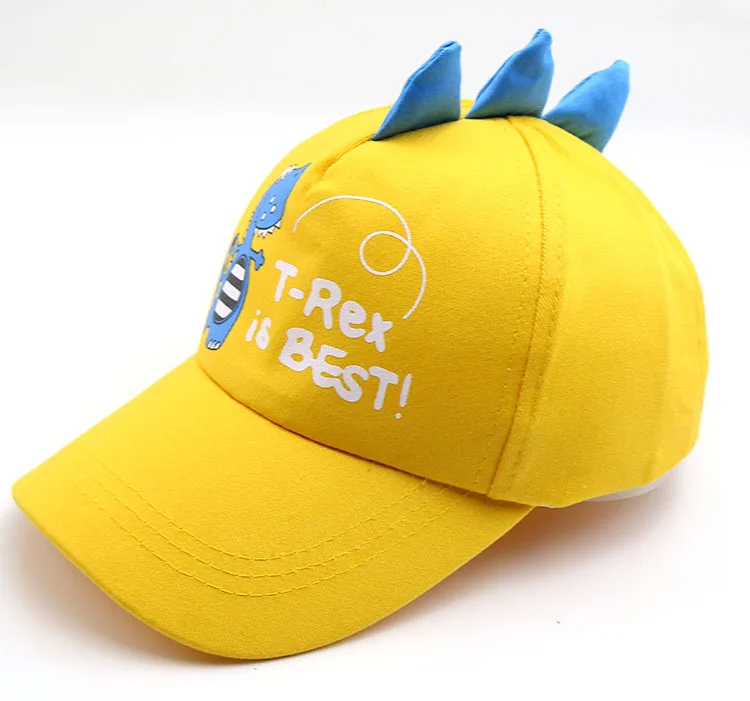Шляпа для маленьких мальчиков и девочек, бейсбольные кепки с изображением динозавра из мультфильма, новая хлопковая детская шляпа на весну и лето, Корейская Милая Стильная шляпа от солнца - Цвет: Цвет: желтый