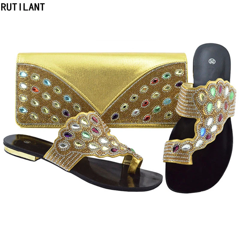 

New Matching Women Shoes with Bag Set 2018 Women Shoes and Bag Set Decorated with Rhinestone Shoe and Bag for Nigeria Party