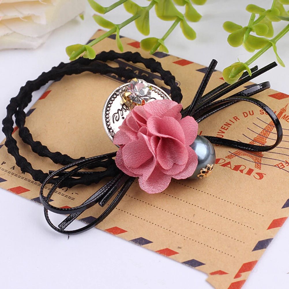 Flower Hair Rope Big Flower Elastic Hair Ties Rhinestone Pearl Charms