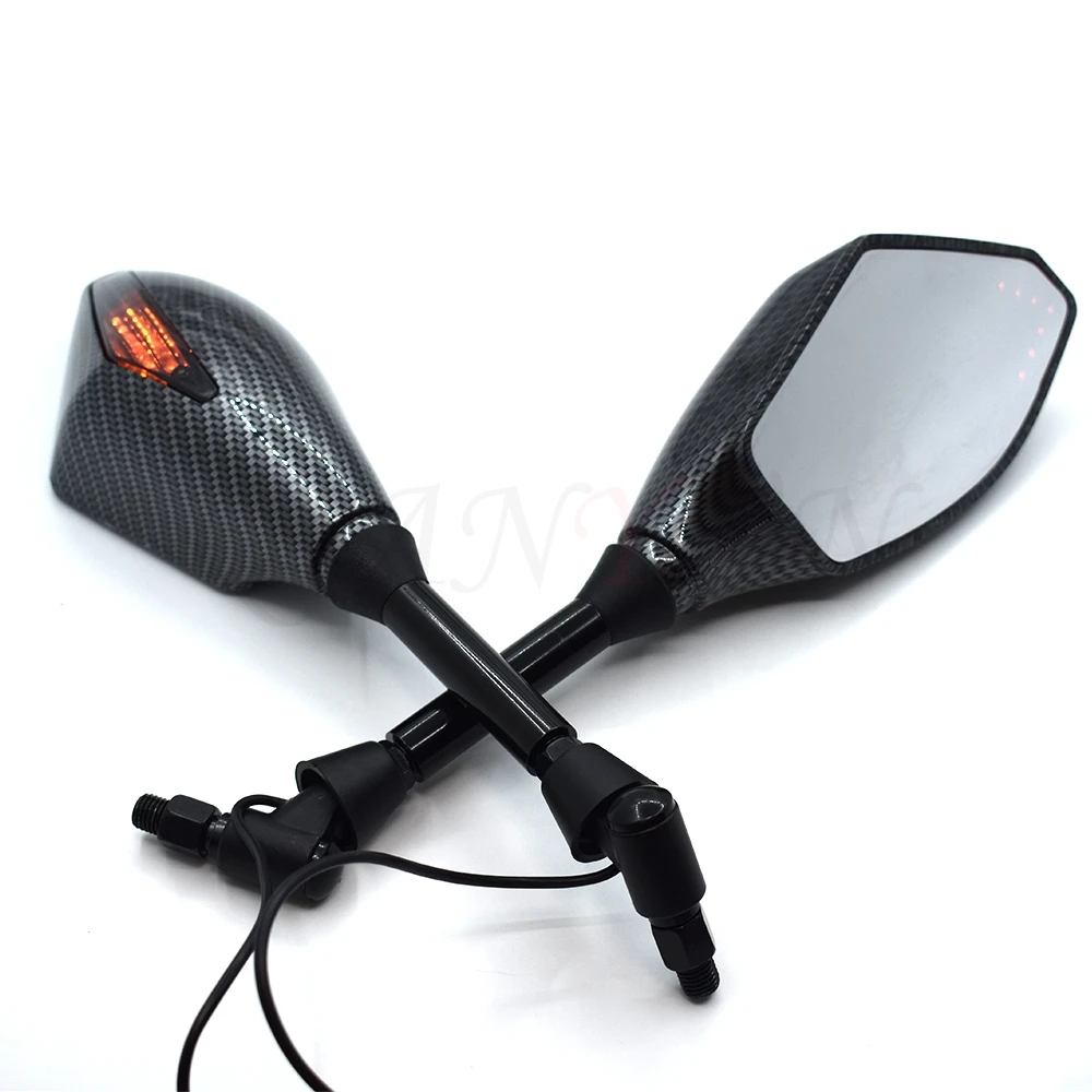 Motorcycle Rear View Side Mirrors 10mm with LED Turn Signal Light For Honda CBR