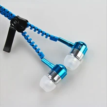 Metal zipper earphones with microphone wire stereo earplugs support Iphone