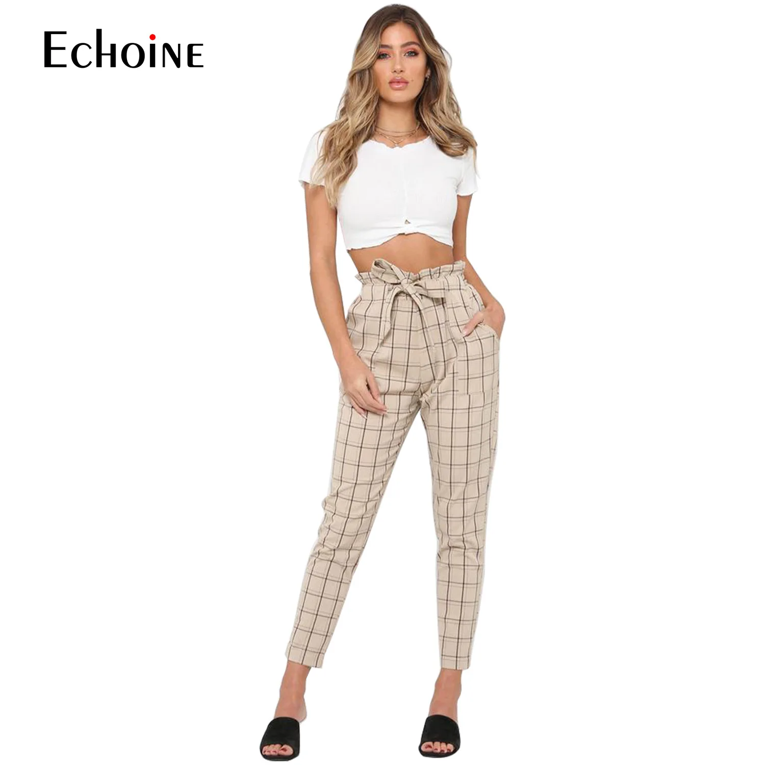 2019 New Women Plaid Casual Straight Pants Office Lady Bow Waist Suit Pants High Waist Leisure Trousers womens plaid pants 2019 New Women Plaid Casual Straight Pants Office Lady Bow Waist Suit Pants High Waist Leisure Trousers womens plaid pants