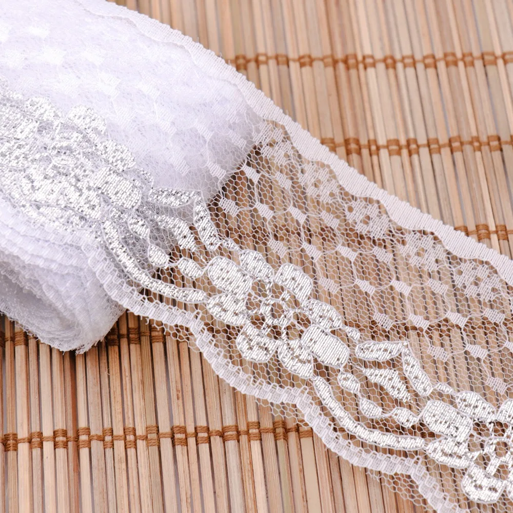 5m/lot 65mm Wide White Lace Ribbons Bilateral Handicrafts Embroidered