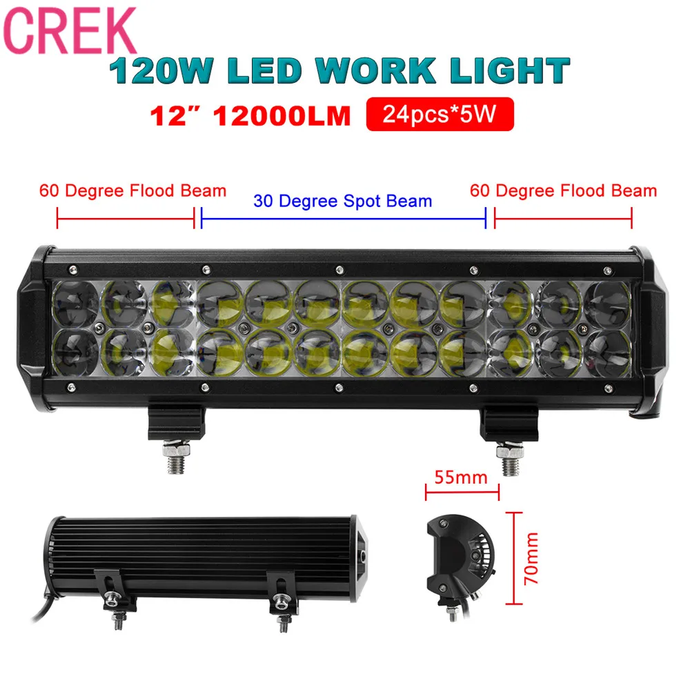 

CREK 12Inch 120W Car LED Flood/Spot Combo Work Light Bar Offroad Driving Lamp For Truck ATV Off Road Fog Lamp