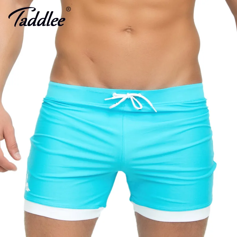 

Taddlee Brand Men's Swimwear Solid Blue Color Basic Traditional Long Swimsuits Board Beach Shorts Trunks Plus Size XXL