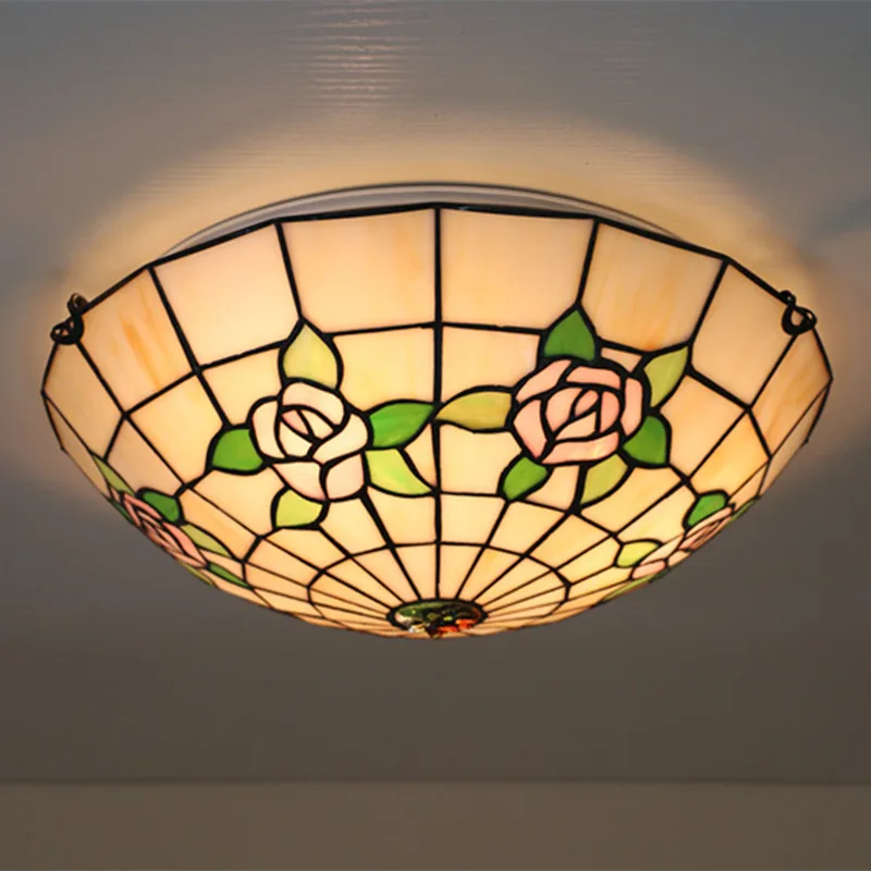 16 дюймов витражный стеклянный светильник в виде розы круглый потолочный светильник для гостиной кабинет лампа светодиодный светильник
