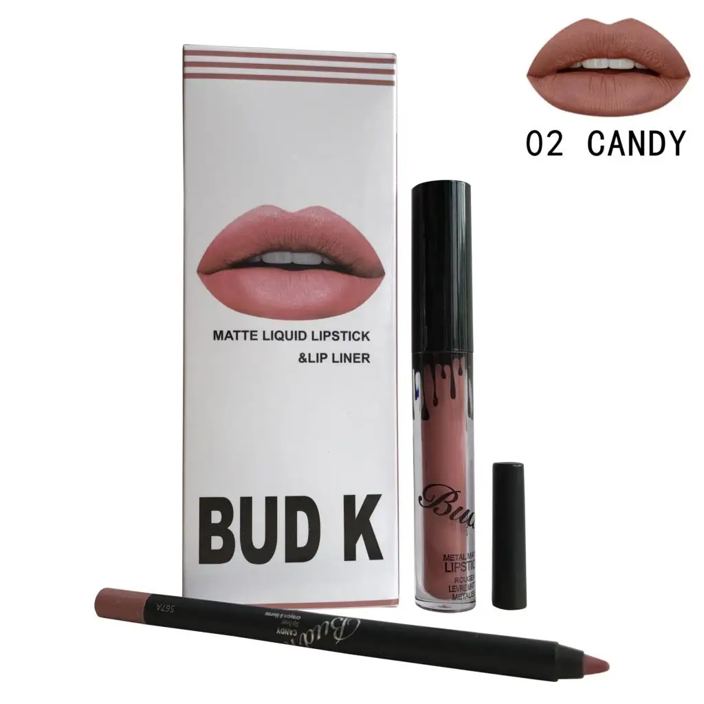 Бренд BUD K, жидкая матовая помада и карандаш для губ, набор для макияжа, стойкий водонепроницаемый матовый блеск для губ, набор косметики для губ - Цвет: BKIT 02CANDY