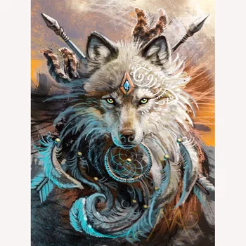 

5D Square Diamond Painting Animal Wolf Fighting Cross Stitch Diamond Embroidery Full Diamond Scenery Rhinestones Home Decor Gift