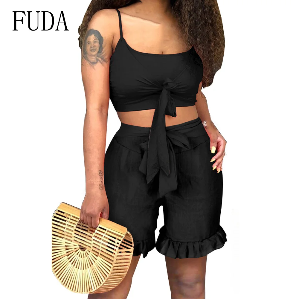 FUDA Sexy Sleeveless Spaghetti Strap Two Pieces Set Short Rompers Elegant Ruffle Bandage Summer Playsuits Lady Casual Bodysuits
FUDA Sexy Sleeveless Spaghetti Strap Two Pieces Set Short Rompers Elegant Ruffle Bandage Summer Playsuits Lady Casual Bodysuits
