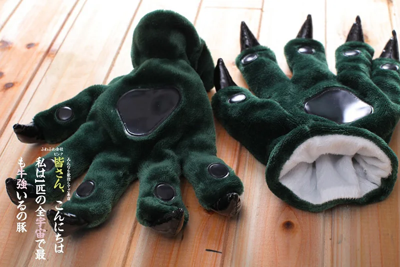 Прекрасный мультфильм животных Медведь Кот коготь лапа пижама-комбинезон перчатки Для женщин Для мужчин Косплэй Мягкие плюшевые варежки