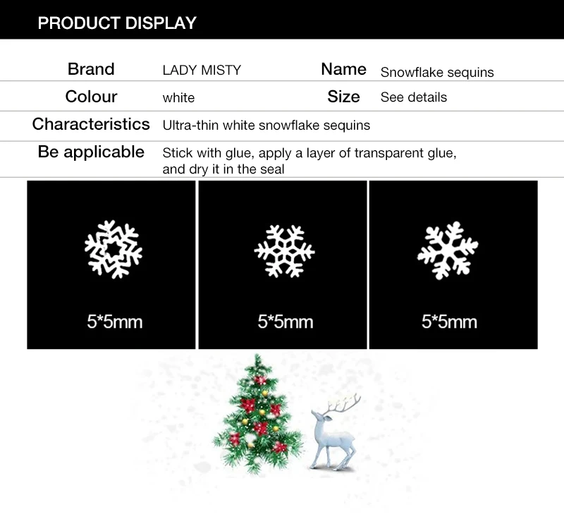 LadyMisty 5*5 мм белый снежинки Рождество дизайн ногтей стикер декоративный гель клей передачи снег хлопья Наклейка Рождество Тема аксессуары