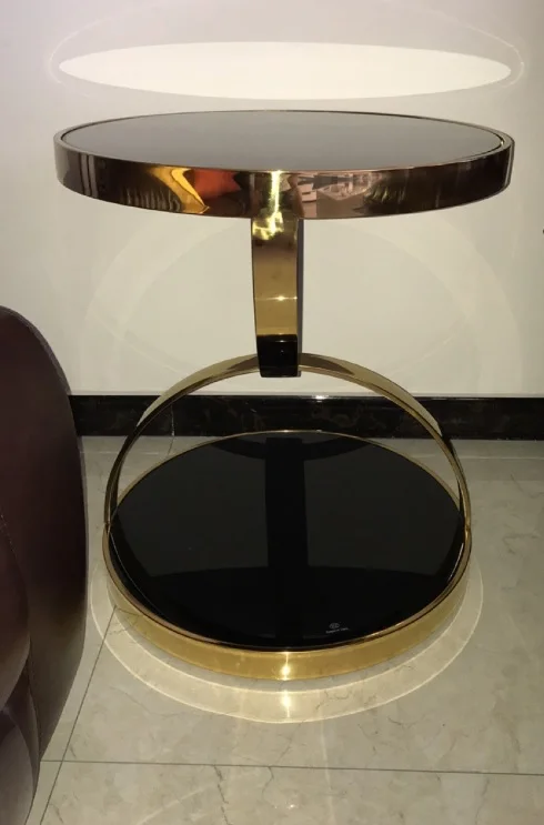 58cm High Gilded Metal Coffee Table / 48cm Round Tempered Glass Table Top