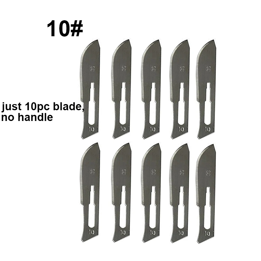 1 Set 10 pc 10#-24# Carbon Steel Surgical Scalpel Blades+ 1pc 4# Handle Scalpel DIY Cutting Tool PCB Repair Knife - Цвет: 10Pcs No.10 Blades