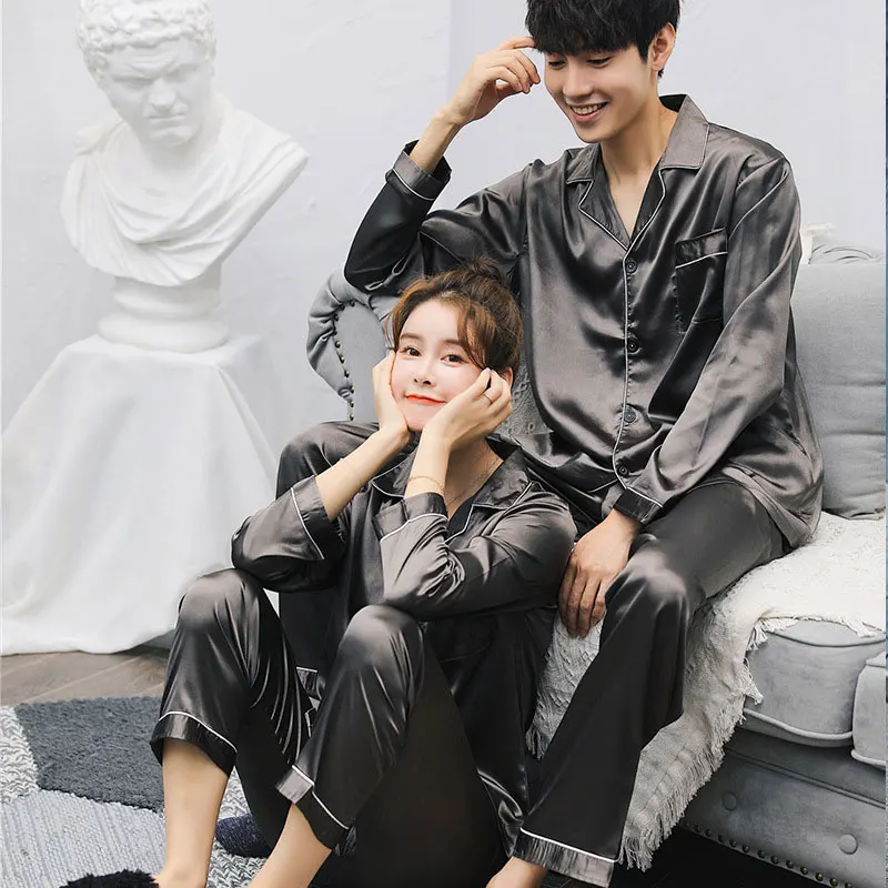 

Autumn Winter Couple Pajamas Sets new cardigan long-sleeved Men And Women Silk Pajamas Home Leisure Sleepwear Suit Sleep Wear