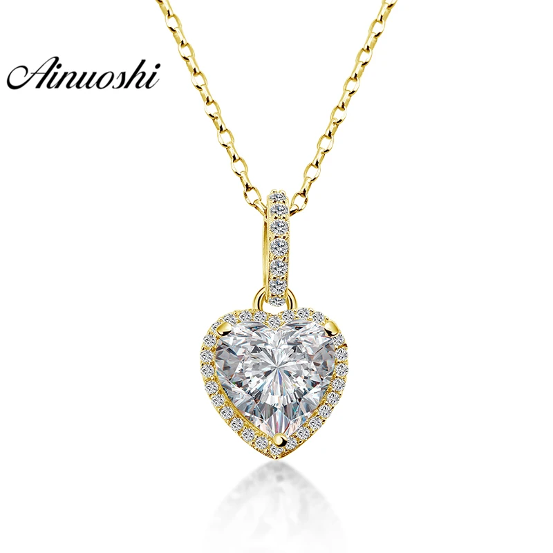 

AINUOSHI 10K Yellow Gold Heart Pendant 2.7 Carat Heart Cut Top Quality SONA Simulated Diamond Women Engagement Separate Pendant