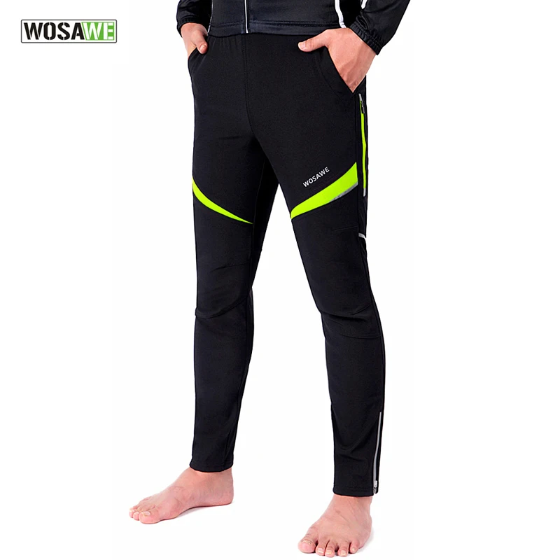 WOSAWE Cycling Pants Men Women Fleece Sports Pants Reflective Windproof Running Pant Hiking MTB