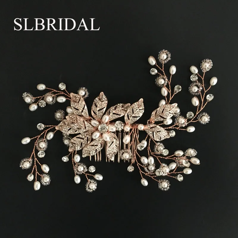 SLBRIDAL ручная работа проводные стразы кристаллы цветочный лист свадебная расческа