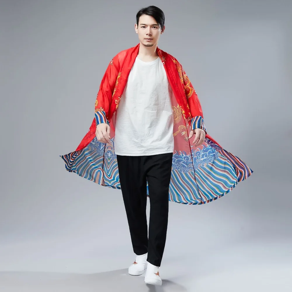 LZJN 2019 Japanese Kimono Cardigan Men Dragon Pattern Print Long Kimono Cardigan Men Thin Mens Kimono Cardigan Jacket Coat  (29)