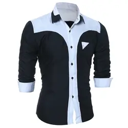 Мода 2017 г. бренд Для мужчин пэчворк длинными рукавами рубашки мужской Camisa masculina Повседневное тонкий сорочка Homme Для мужчин рубашка плюс