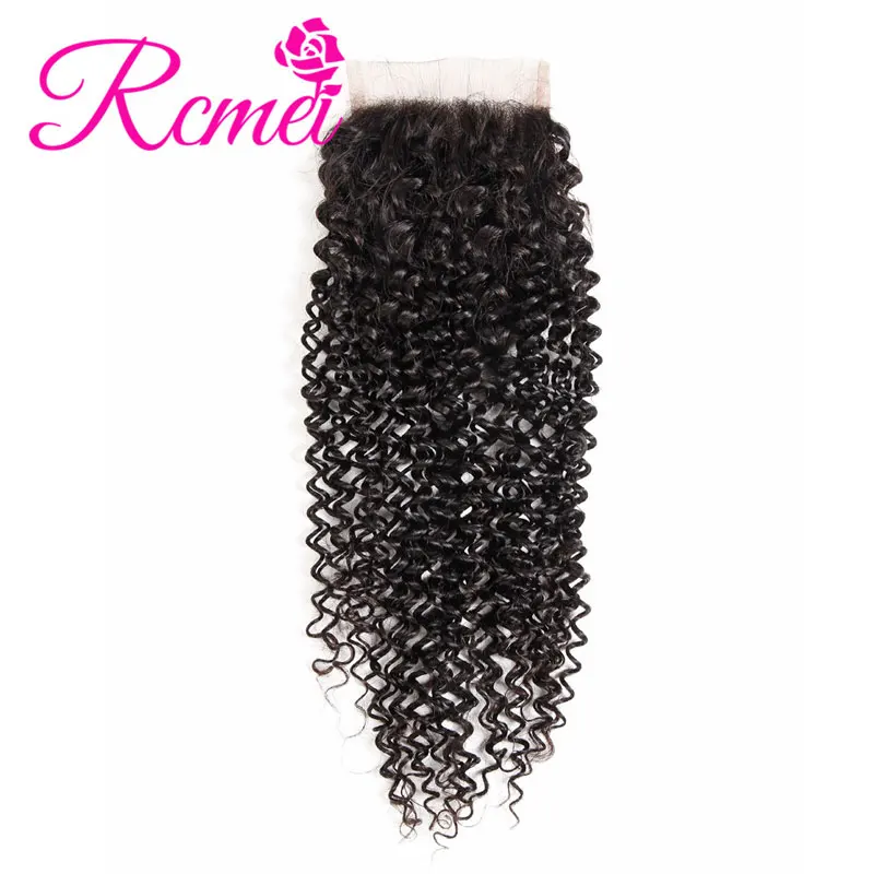 Rcmei Curly Hair Brazilian Kinky Curly Bundles WIth clousre Non Remy Afro Hair 4 Bundles With Lace Closure Human Hair Extensions