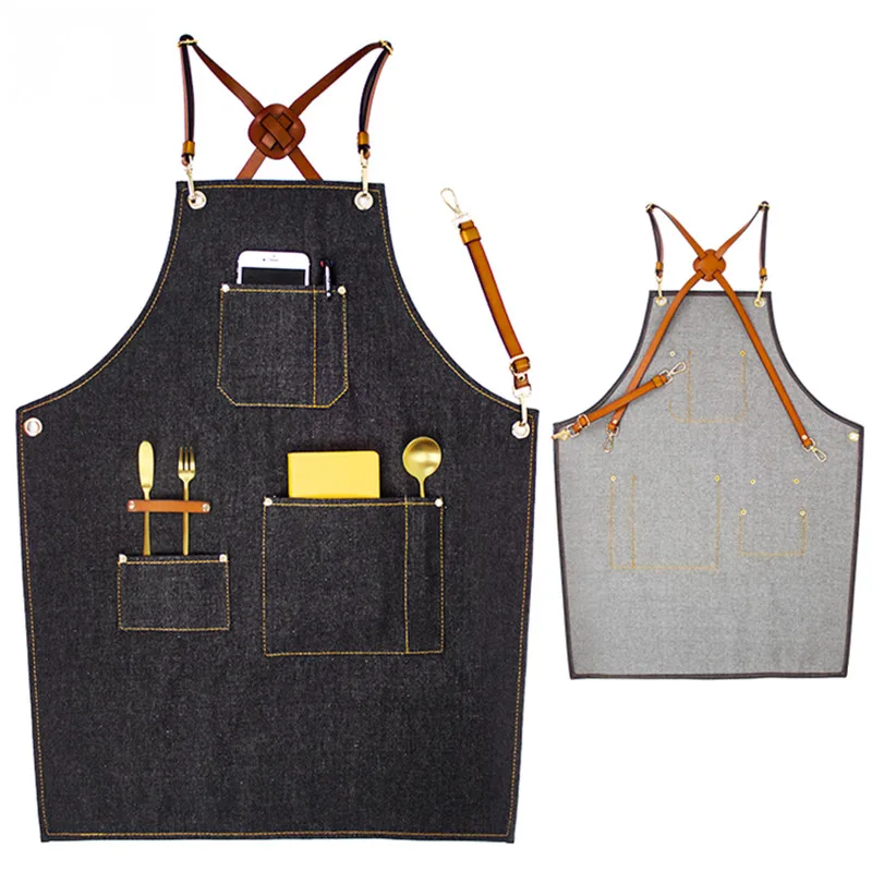 Denim Apron Leather Strap D82-4