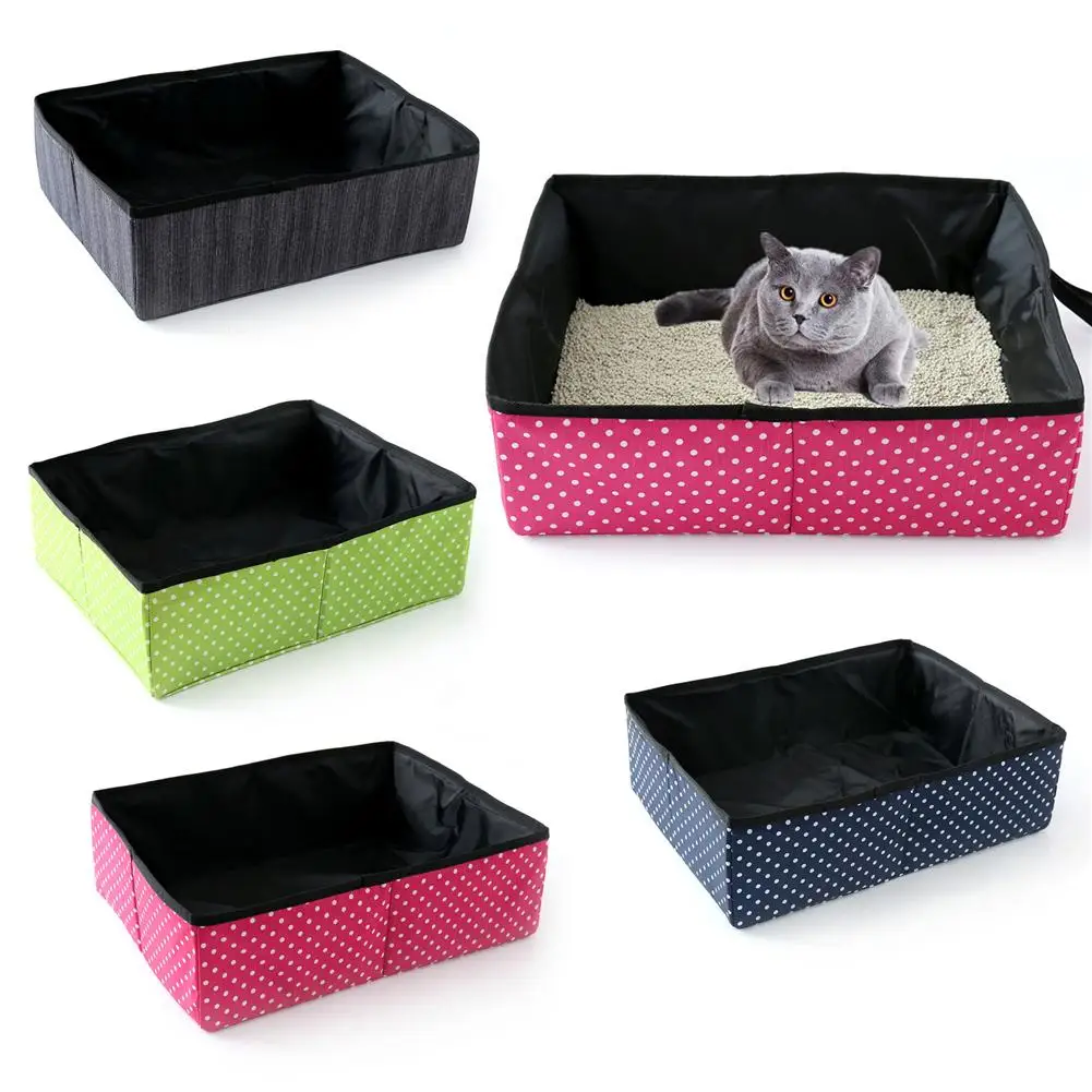 Hot Protable Cat Bedpans Outdoor Travel Cat Litter Box Foldable Cat Litter Pan 600D Oxford Puppy Kitten Toilet Training Bedpan