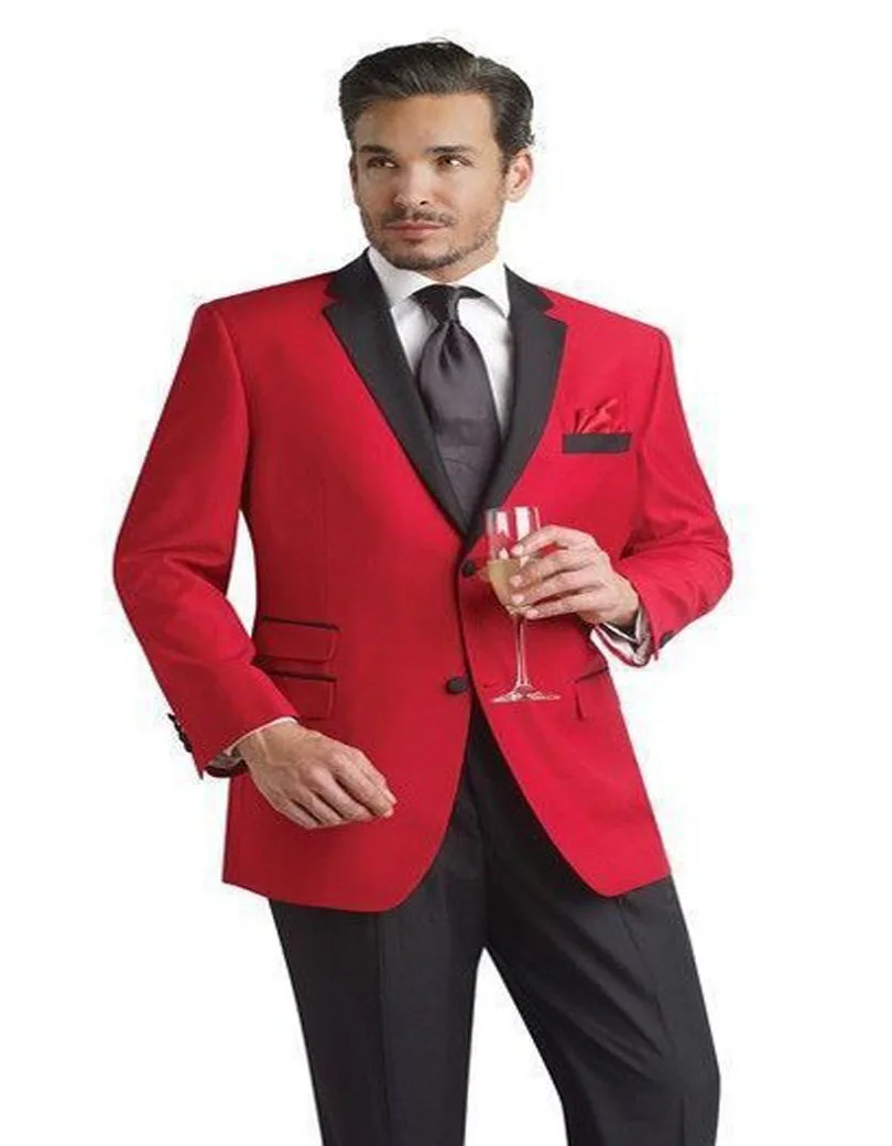 2018 Hot Sale Red Wedding Suits For Men Groom Men Suits With Black Frim ...