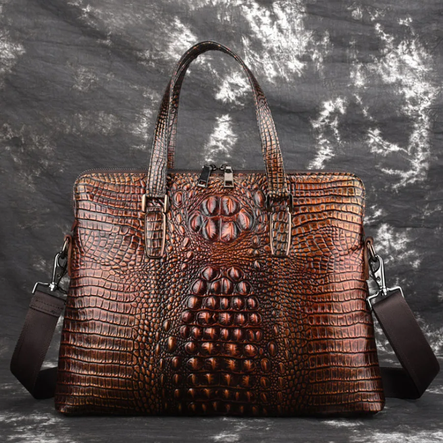 

Men's First Layer Genuine Leather Cowhide Tote Cross Body Bag Crocodile Grain Pattern Business Handbag Briefcase DropShipping