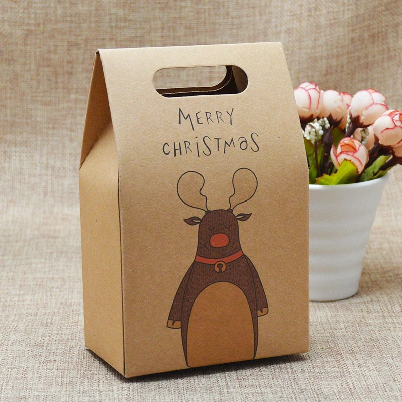 2pcs/5Pcs/10pcs  2018 Christmas Paper Bag Box Xmas Party Holiday Cookies Candy Present Bag
