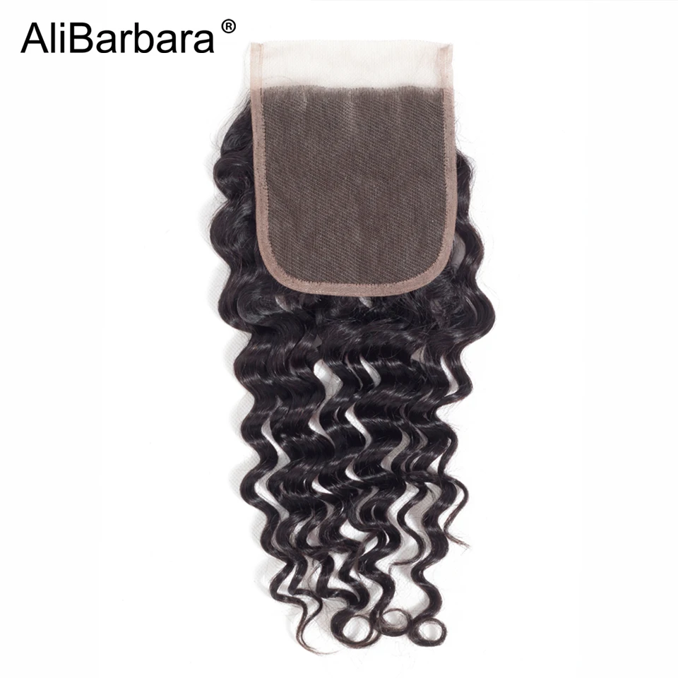 Alibara Волосы Бразильские глубокие пучки волнистых волос с закрытием часть 4X4 натуральный цвет Remy человеческие волосы переплетения