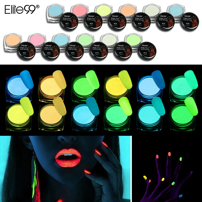 

Elite99 Luminous Pigment Powder Mixed With UV Gel Nail Polish Glow In The Dark Night Glow Coating Powder Nail Art Decorations