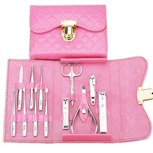 12 шт. маникюрный набор для ухода за ногтями Инструмент с гвоздиком резак Кусачки ножницы пинцет с кожаным чехлом