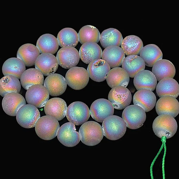 Натуральный камень металлик титановое покрытие Натуральный Druzy кварц Агат Круглые бусины 8 10 12 мм для браслета ожерелье изготовление DQAB01 - Цвет: a