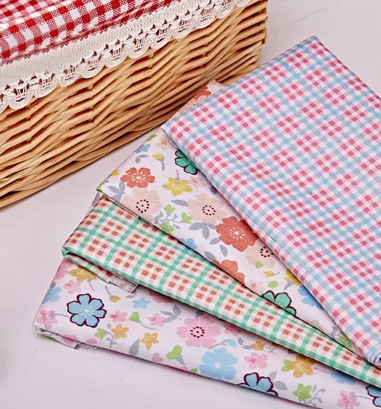 

50*40cm 100% cotton fabric High quality Twill home textile cloth Rural style Fresh grid flower printing Handmade quilt fabric
