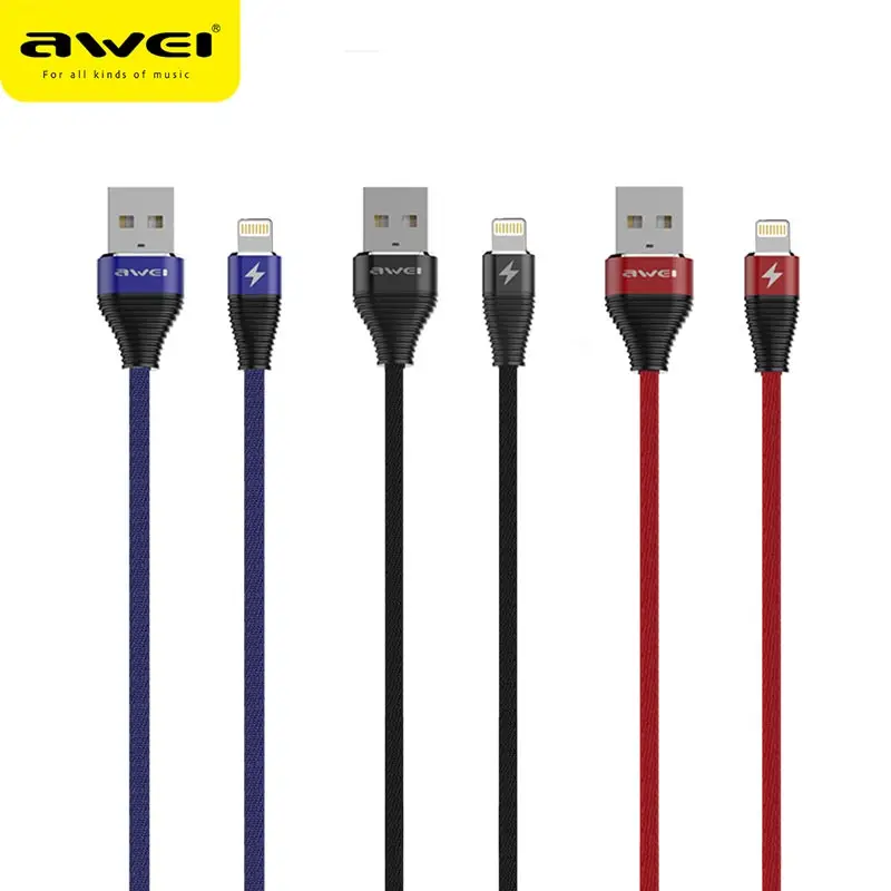 Awei ISO الهاتف كابل نقل بيانات 2.4A آمنة وسريعة النسيج النسيج سلك خط شحن سريعة شحن خط ل أجهزة أبل