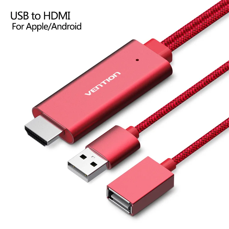 Vention HDMI кабель 2 м USB к HDMI конвертер кабель для iPhone 8 Pin к HDMI цифровой av-кабель для iPhone 7 6S Android Поддержка HDTV - Цвет: CEK RED