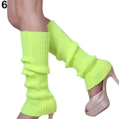 NIBESSER 1 Pair Womens Leg Warmers Ladies Party Knitted Neon Dance Costume Candy Color Classic Retro Long Boot Socks Cuffs - Цвет: Fluorescent yellow