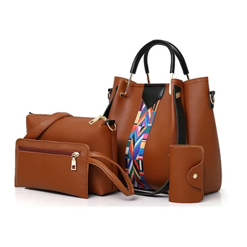 

Dropshipping 4PCS Set Purses and Handbags PU Leather Striped Shoulder Bags G269