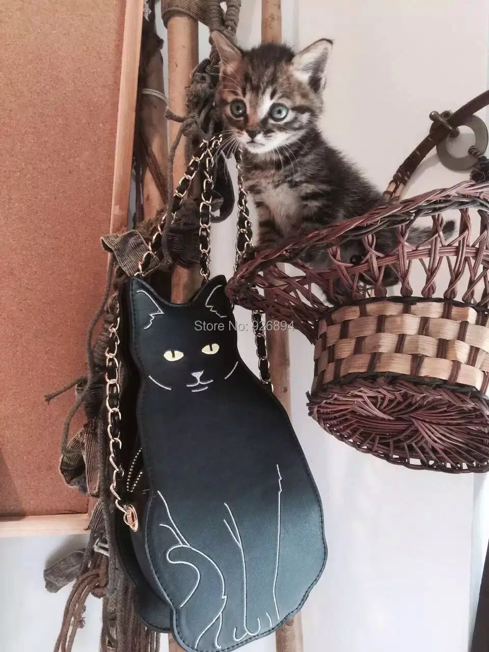 Модный фирменный дизайн, персонализированная модная Милая Черная сумка через плечо с цепочкой в форме кота, женская сумочка клатч, кошелек