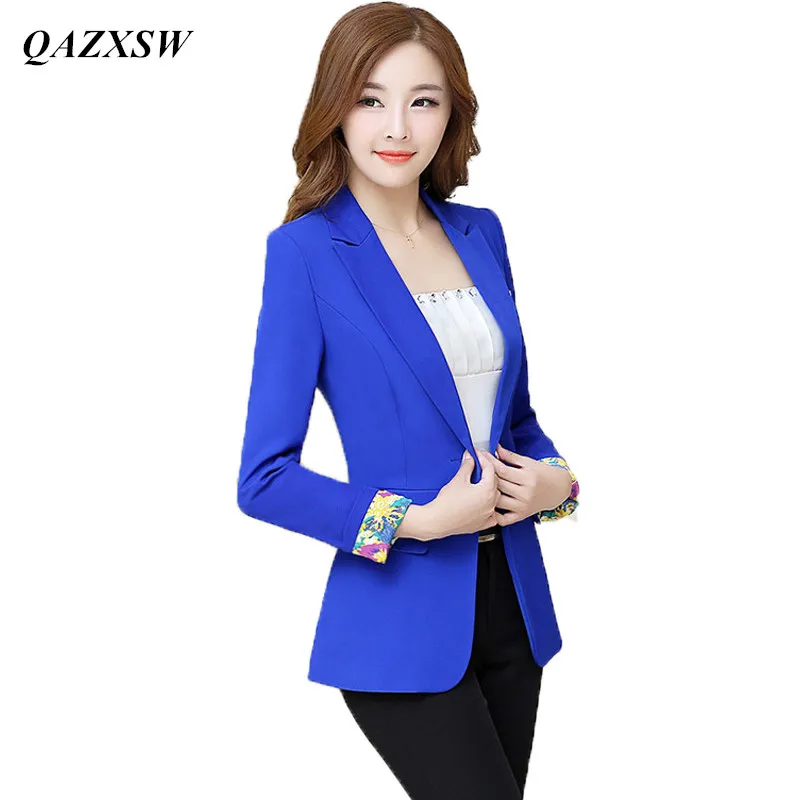 blue QAZXSW Осенняя Женская куртка с длинным рукавом на одной пуговице офисная OL Высококачественная Модная тонкая короткая женская одежда YX8804 - Цвет: blue
