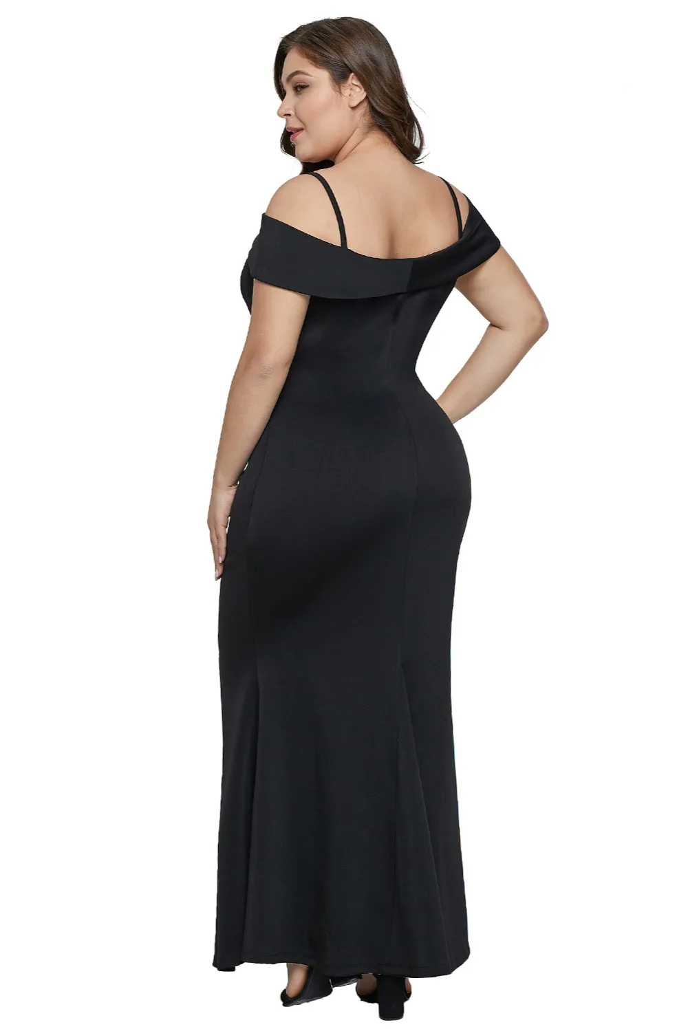 Black-Short-Sleeve-Plus-Size-Slit-Longline-Dress-LC611023-2-2