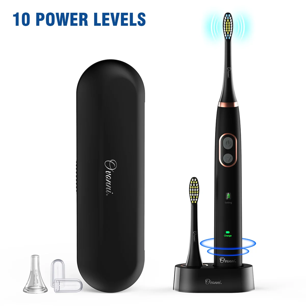 

Ovonni Electric Toothbrush With LED Display Rechargeable Sonic Electric Toothbrush 5 Clean Modes 2 Replacement Heads