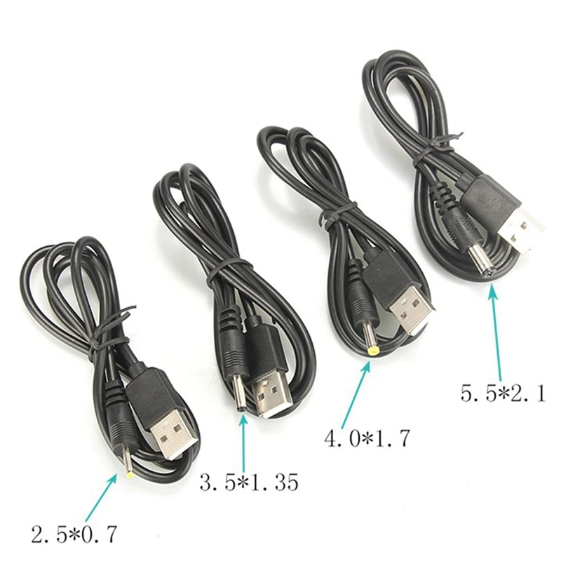 

DC Power Adapter Plug USB Convert To 2.5*0.7/3.5*1.35/4.0*1.7/5.5*2.1 MmBlack Shape Right Angle Jack With Cord Connector Cable
