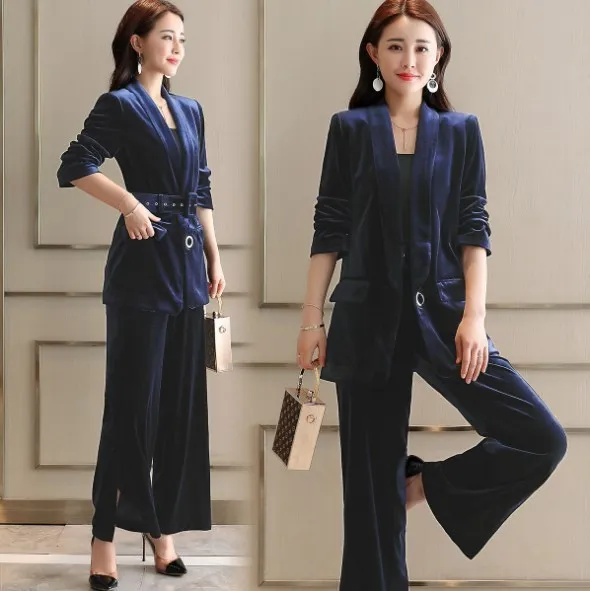 

Blazer+Trouser Women's 2 Piece Pants Suit Elegant Chinese Wide Leg Velvet Blazer and Pants Suit For Women Office Ladies Outfits