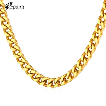 

G Punk Rock Men Chain Necklace 316L Stainless Steel yellow Gold color Punk Men Party Fashion Jewelry 56CM Necklace N1412G