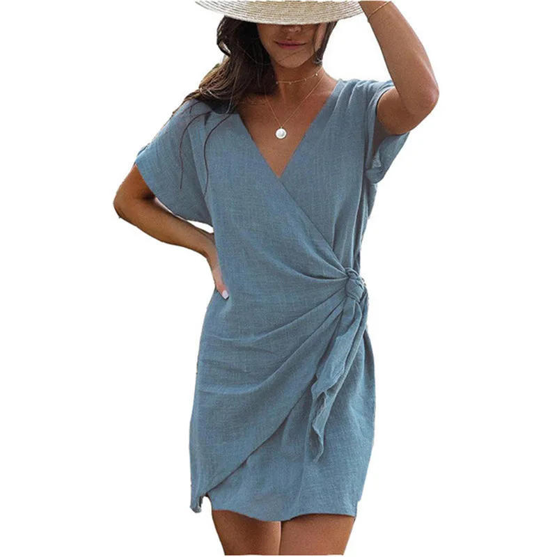 

yashangyi Summer Dress 2019 New Arrival Women Short Sleeve T-Shirt Mini Dresses Short Sleeve V-neck Bodycon Party Dress Vestidos