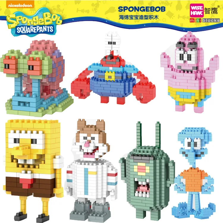 Wise Hawk Mini Blocks Spongebob Small Building Patrick Juguetes Mr Krabs Assemblage Toys 3D Auction Model Toy 2232-2235 | Игрушки и